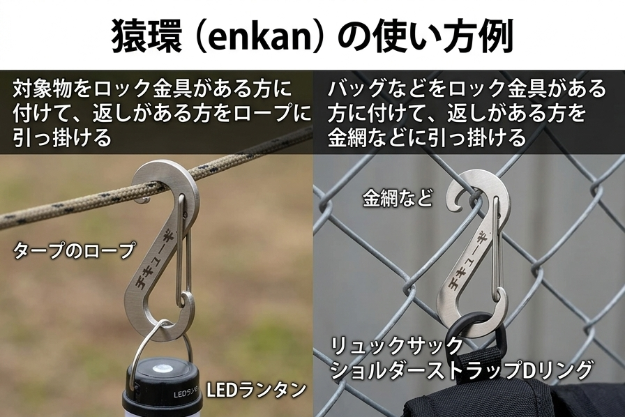 引っ掛け特化型 S字 ステンレス カラビナ『猿環（enkan）』（使用荷重50kg）